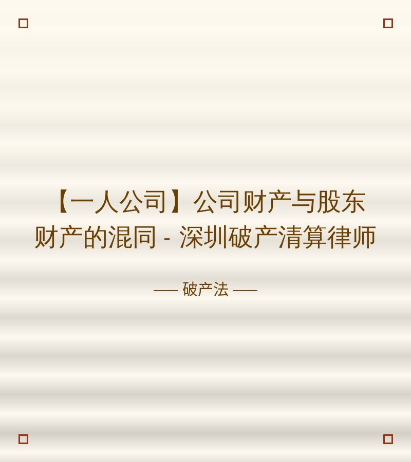 【一人公司】公司财产与股东财产的混同 - 深圳破产清算律师